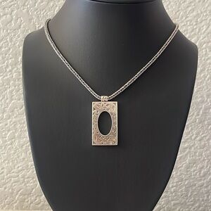 Lois Hill Sterling Silver Scroll Frame Pendant Necklace Wheat Chain 925